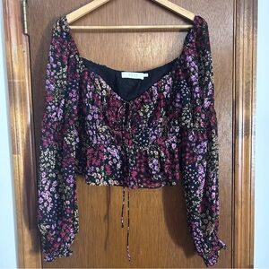 Astr Women's Floral Blouse Black and Pink Women's Medium Fairy Renaissance